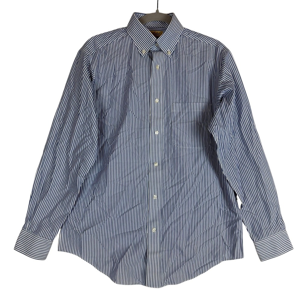 Roundtree & Yorke Dress Shirt Mens Small Blue Stripe Button Down Non Iron Cotton